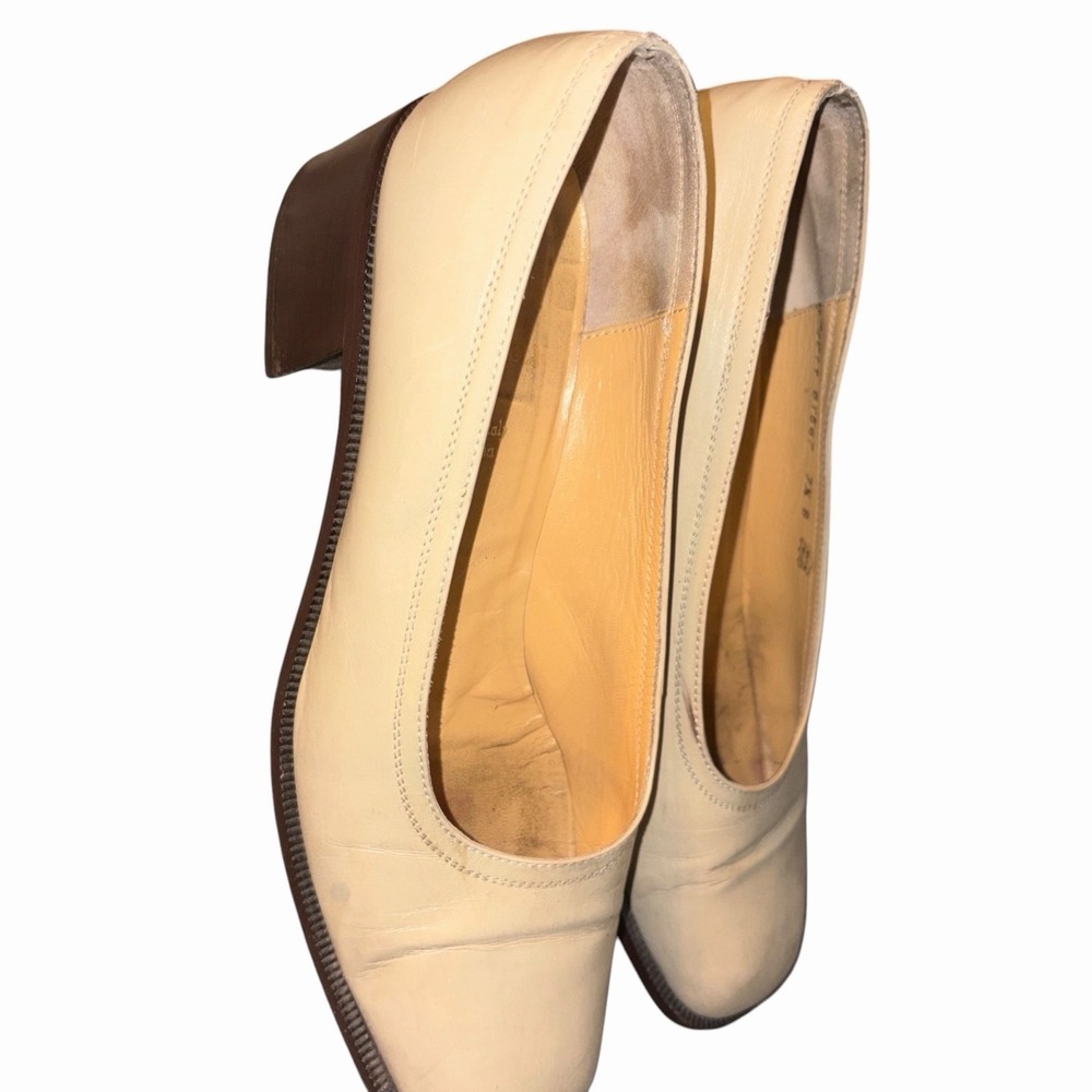 Vtg Bruno Magli Bologna Italy Cream Leather Square Toe Block Heel Sz 7.5 B - Picture 4 of 6